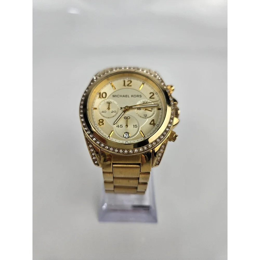 Michael Kors Ladies Gold‎ Tone Stainless Steel Chronograph Watch MK5166 WORKS!